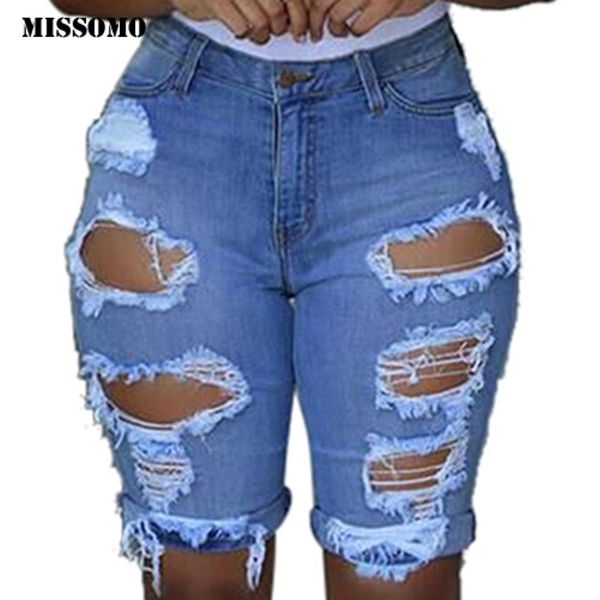 

missomo denim jeans womens elastic destroyed hole leggings short pantsdenim jeans shorts black skinny strech women, Blue