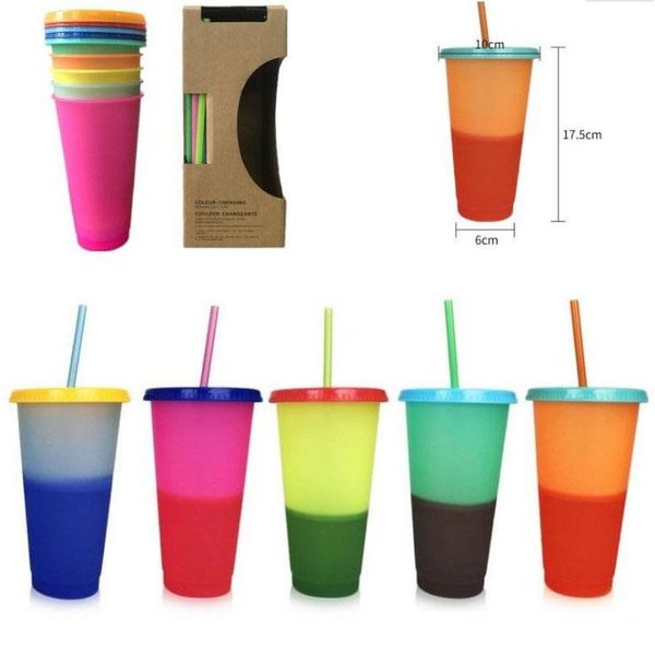

24oz temperature color magic cup reusable magic coffee mug plastic drinking tumblers with lid and straw dhl