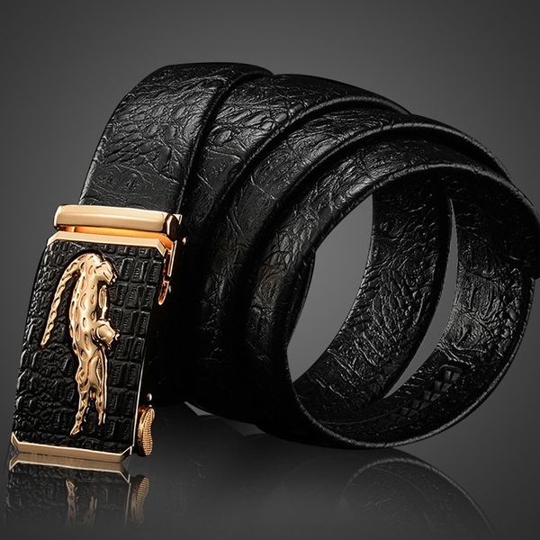 

7saik crocodile pattern men's automatic buckle leather cowhide fashion business all-match crocodile pattern men's automatic buckle, Black;brown