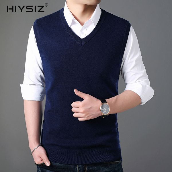 

hiysiz new vest sweaters male 2019 v-neck casual sleeveless streetwear fashion brand style autumn winter pullover men vest sw030, Black;white