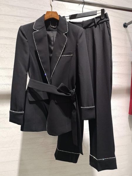 

2019 women diamonds blazer coat + casual pants 2 piece sets ddxgz3, White;black