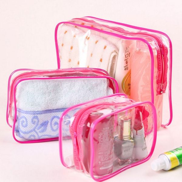 

large capacity travel pvc cosmetic bags women transparent clear zipper makeup bag organizer bath wash make up tote handbags case