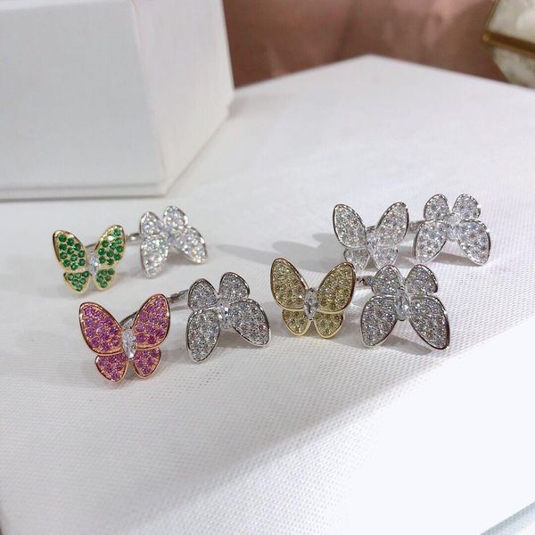 

925 sterling silver designer butterfly diamond rings for lady design womens party wedding engagement luxury jewelry for couples with box, Golden;silver