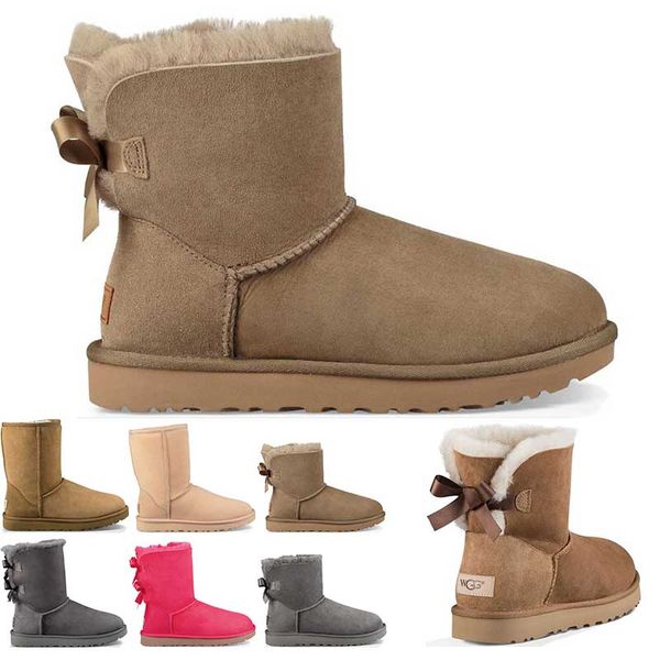 

new designer australia women classic snow boots ankle short bow fur boot for winter chestnut women winter shoes size 36-41 keep warm