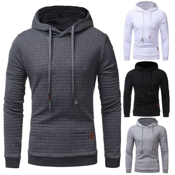 

mens clothing mens hoodie with hat casual long sleeve solid color lattice hooded sweatshirt mens hoodie sportswear, Black