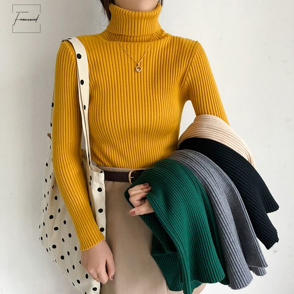 

2019 pullovers knitted sweaters womens casual slim solid turtleneck sweet pullovers female soft jumper long sleeve outwear, White;black