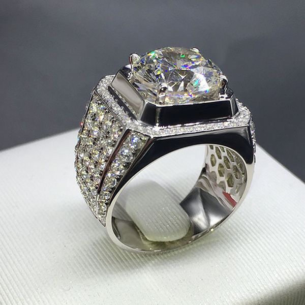 

14k white gold zircon luxury hive big ring trendy man diamond gemstone anillos bague rings bizuteria white diamond anel jewelry ly191226, Slivery;golden