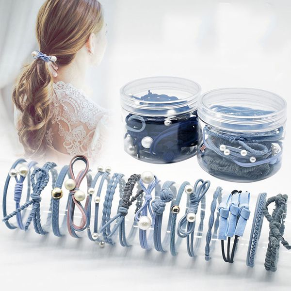 

12pcs/set women simulated pearl hair holder girl elastic ponytail holders rubber hairbands headband kit, Golden;silver