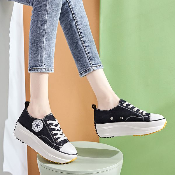 

lady's low canvas rubber sneaker lace-up eyelet women shoes black cement footwear