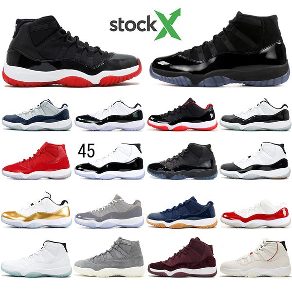

with socks bred 11 11s men women jumpman basketball shoes concord 45 white metallic silver platinum tint space sport sneaker trainer, White;red