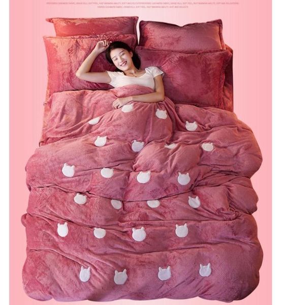 

4pcs thick winter warm flannel fleece fabric bedding set duvet cover set bed sheet pillowcases  king size