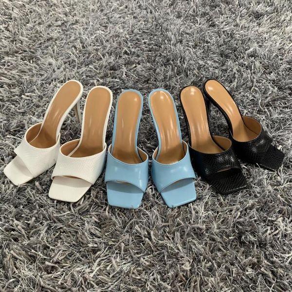 

2020 summer women sandals square toe high heel slippers fashion ladies mule heels women high heels sandals mules shoes woman, Black