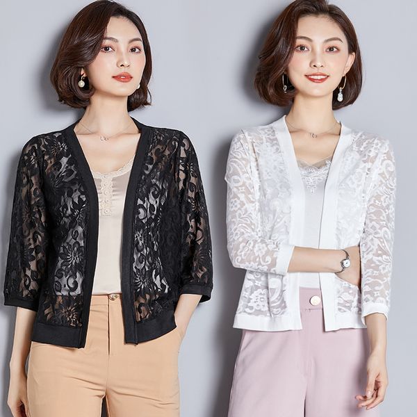 

new fashion women summer lace hollow out loose open stitch small coats jackets, Black;brown