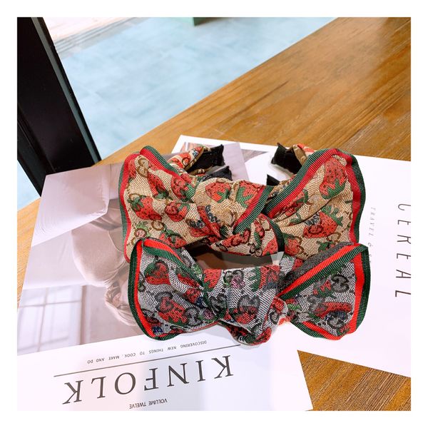 Wide Brimmed Retro Strawberry Hair Clip Headband With Thick Bow