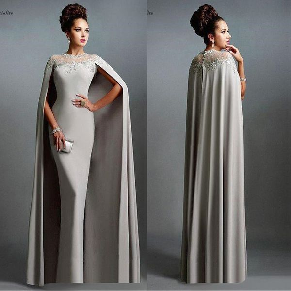 

2019 long mermaid evening dresses with cape illusion neck lace mother of the bride dresses long formal party prom dresses cheap, Black;red