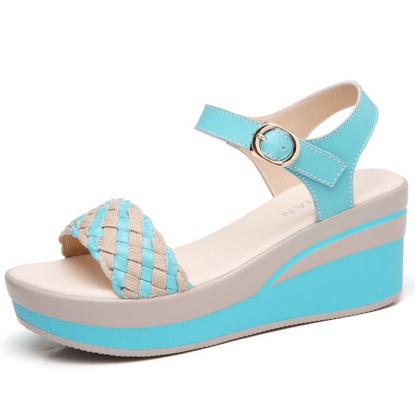 

new summer sandals women flat shoes woman wedges platform sandalias buckle sandals high heels weave strap sandals, Black
