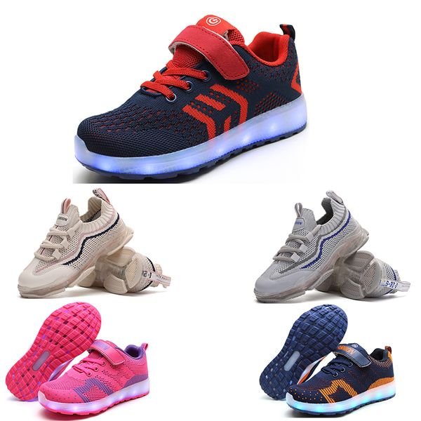 

new arrival running shoes for boy and girl white pink black blue orange fashion boys girls led shoes sports sneakers 45, White;red