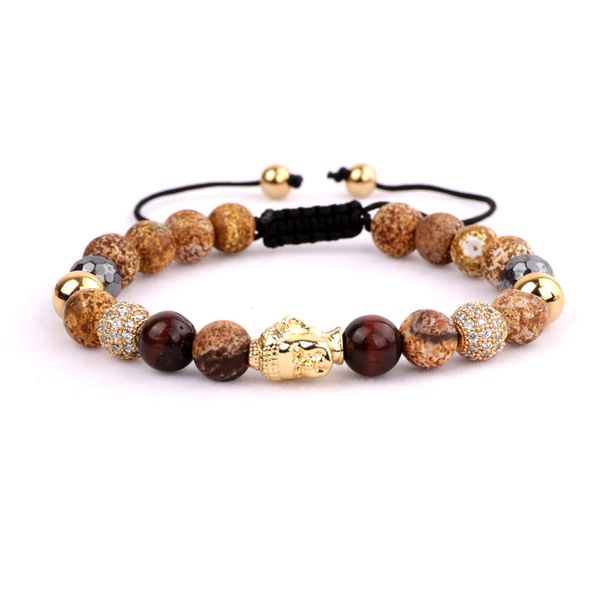

new fashion gold buddha bead bracelet men natural stone macrame bracelet, Black