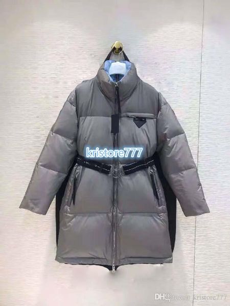

women's luxury design nylon puffer coat parka jacket coat the high end custom girls milan runway triangle sign down jacket long outwear, Black
