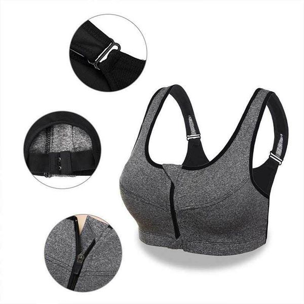 

womens comfort solid color rimless bra bounce control front zip sports bras high impact anti- vests for spots running yoga, White;black