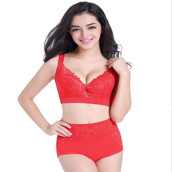 

international large bra gathered with steel rings def thin cotton cup lace underwear bra+set lingerie big size bra, Red;black