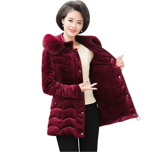 

winter parka coat cotton coats womens gold velvet cotton clothes winter down plus size medium long hooded overcoat, Black