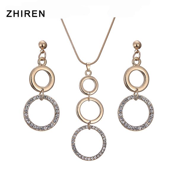 

zhiren gold color round pendant jewelry set for women wedding necklace earrings set ornament girl gift ne+ea dropshipping, Silver