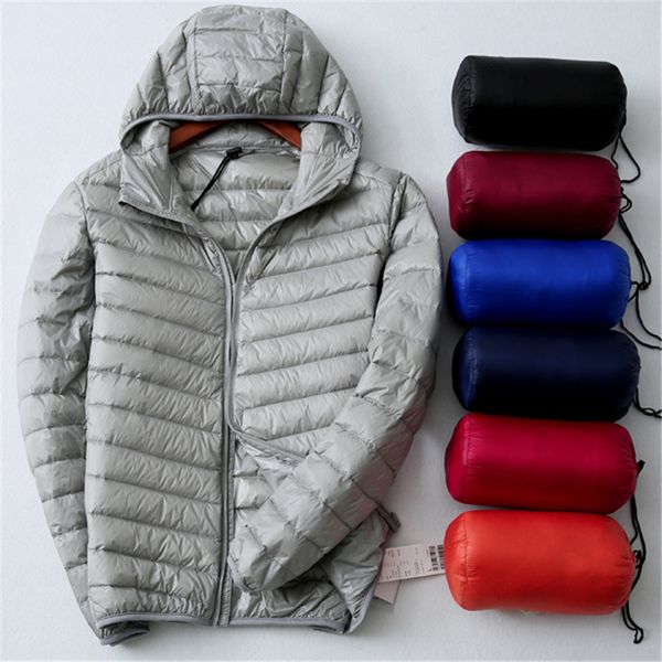 

gowyimmes autumn slim men hooded down coat big size s-3xl man short light thin long sleeve white down coats winter clothes pd411, Black