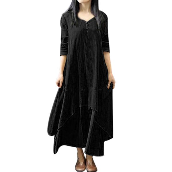 

plus size 5xl winter women long dress 2018 linen button elegant print half sleeve maxi dresses vintage midi dress women clothes, Black;gray