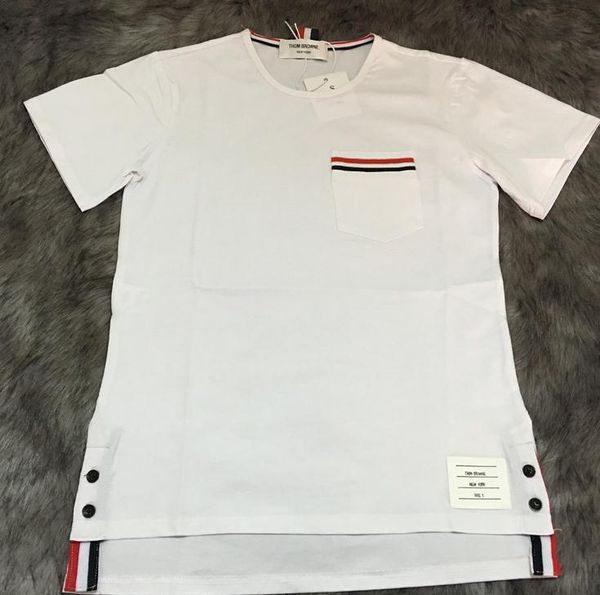 

spring and summer stripes short - sleeved europe and the united states leisure loose tb split t - shirt men and women cotton t - shirt, White