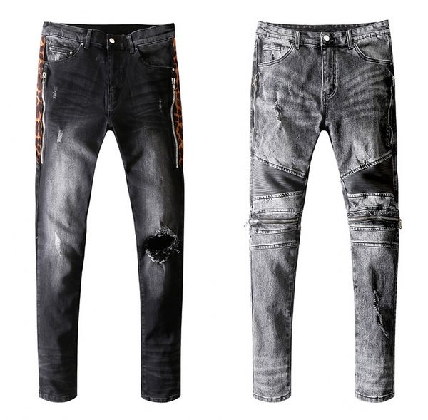 

mens designer jeans distressed zipper hole jeans casual jeans men skinny biker pants blue 20ss size 28-40