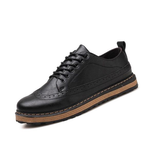 

breathable men's leather shoes dress shoes men flats fashion leather casual shoes men, Black