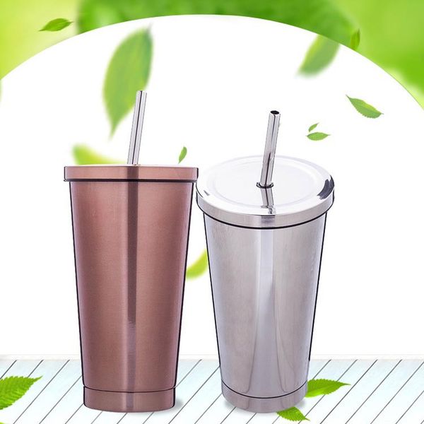 

simple straw fashion coffee cup stainless steel water cup for both men and women vehicle insulation cup can be customized logo