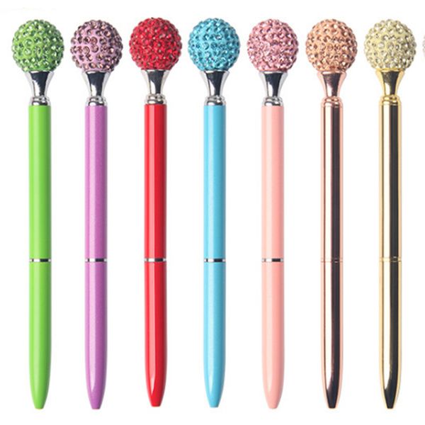 

11 colors crystal pen big diamond ballpoint pen gem wedding office supplies gift metal luxury crystal element roller ball pen dhl, Blue;orange