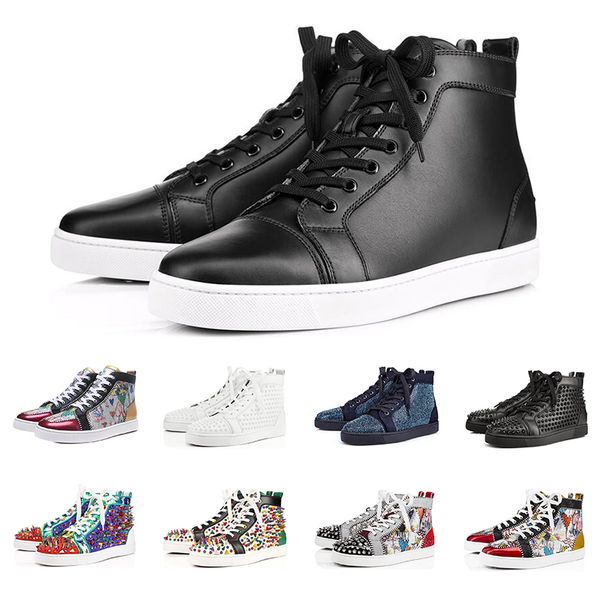 

Hot luxury sneakers designer shoes red bottoms for men women high cut Studded Spikes Party Lovers Genuine Leather casual rivet Sneaker