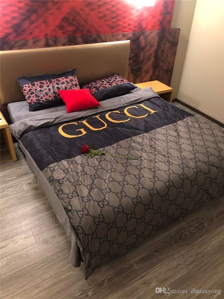 

grey winter bed cover suit 4 pieces full-g fashion bedding sets tide logos duvet cover new letter print queen bed sheet suit