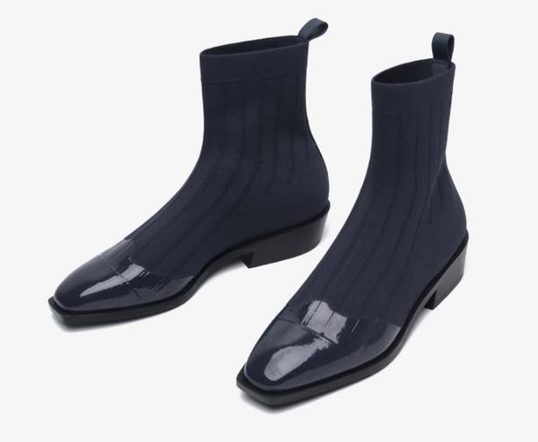 

women socks boots autumn and winter new waterproof boots leather woman stretch thin boots wild botin mujer plus size 35-40, Black