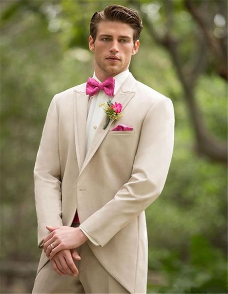 

new custom beige slim fit tailcoat men suits wedding peaked lapel one button groomsmen suits man(jacket +pants) 567, Black;gray