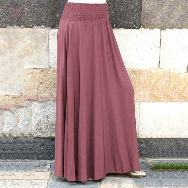 

amp;35 women fashion elastic waist solid pleated skirt vintage a line loose long skirts winter casual summer skirt streetwear, Black