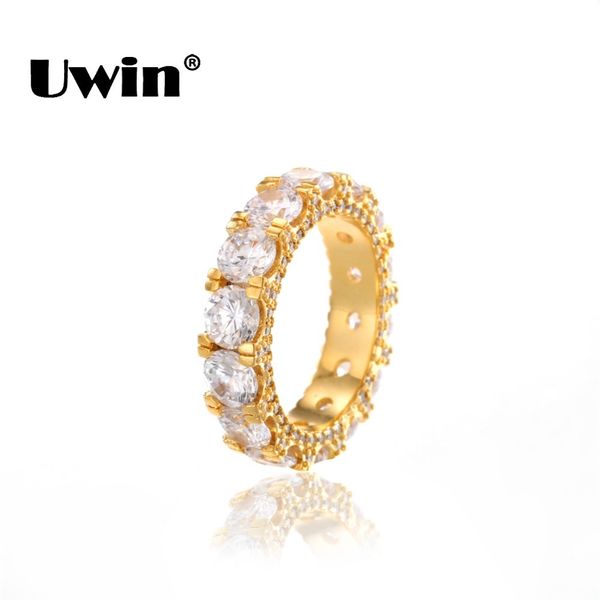 

uwin charm iced out round cz rings women men wedding luxury cubic zirconia ring gold silver color fashion hiphop party jewelry, Golden;silver