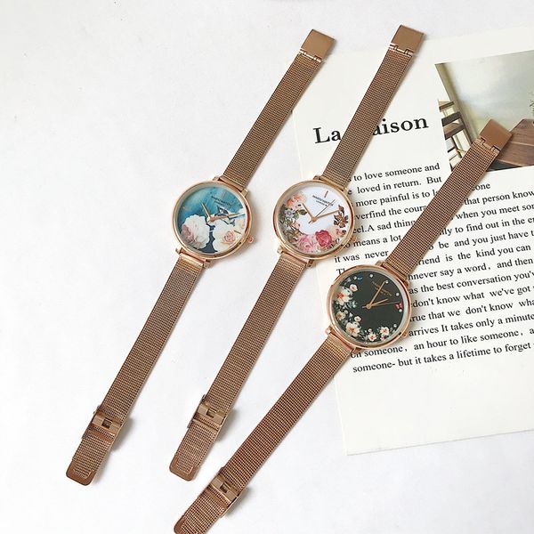 

luxury fashion rose gold steel women watches elegant flower dial ladies watch 2019 female quartz wristwatches, Slivery;brown