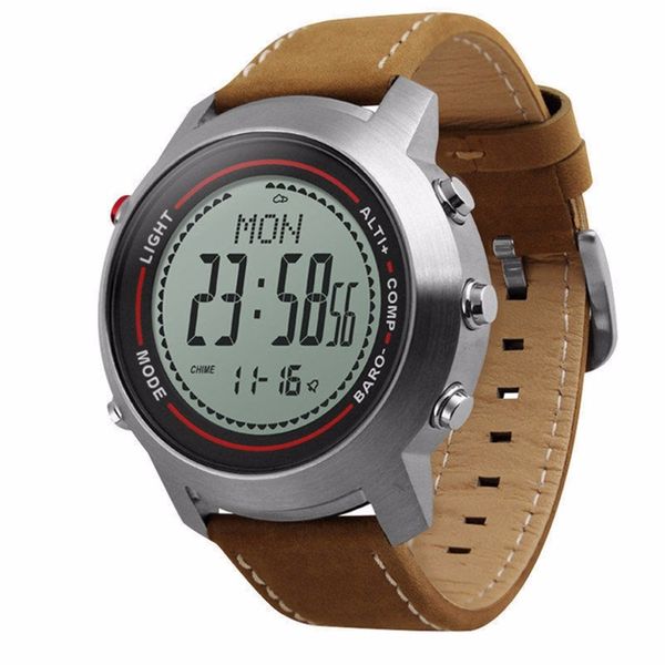 

mg03 fashion leather band multi-function 5atm stainless steel dial mountaineer sports watch altimeter barometer thermometer, Slivery;brown