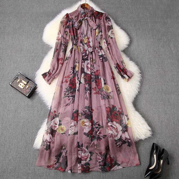 

2020 новый превосходное качество весна сексуальная шифон лук вечернее платье xl женщины длинное платье лето цветок печати эластичный пояс пл, Black;gray