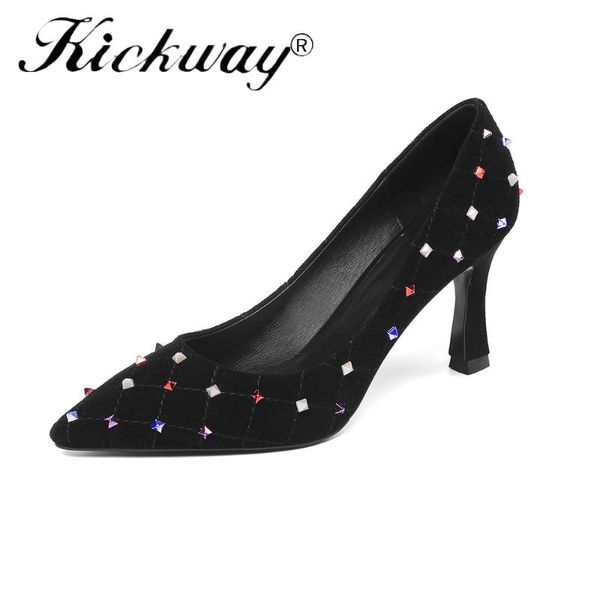

women rivets pumps 2019 new woman high heels shoes ladies pointed toe women shoes black rivets heels chaussures femme, Black;white