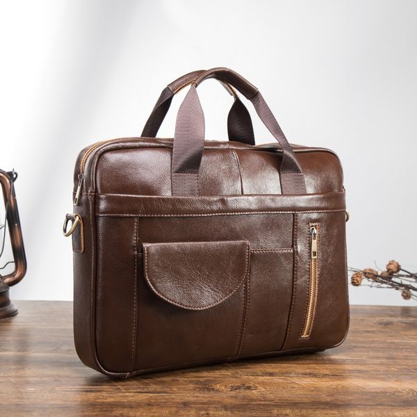 

men original leather antique fashion business briefcase 15.6" lapcase attache portfolio bag one shoulder messenger bag 1116