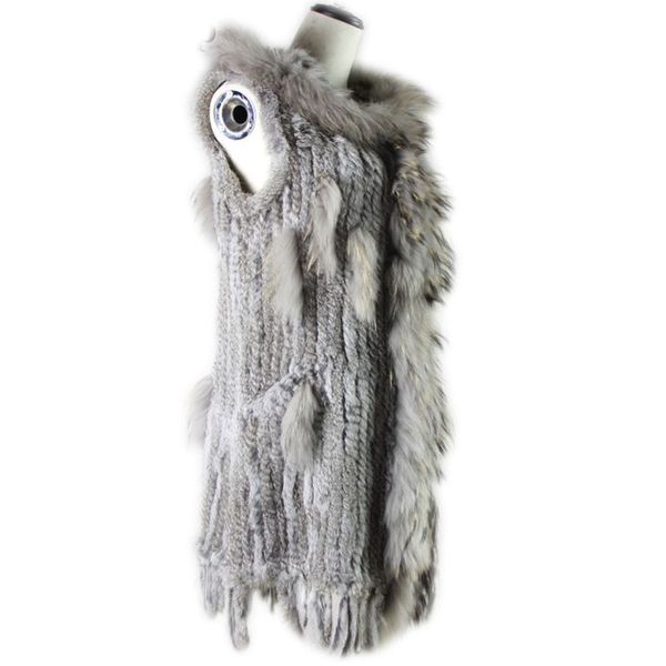 

long style fur vest women 's raccoon fur collar and hood genuine coat female casual vest 2019 new, Black