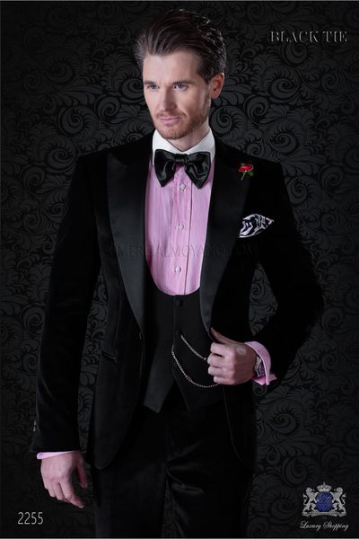 

handsome velveteen groom tuxedos (jacket+tie+vest+pants) men suits custom made formal suit for men wedding en tuxedos 09, Black;gray