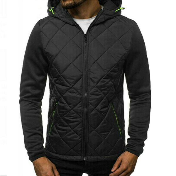 

2019 new fashion men's winter keep warm long sleeve hooded coat male patchwork plaid slim outwear plus size, Black;brown