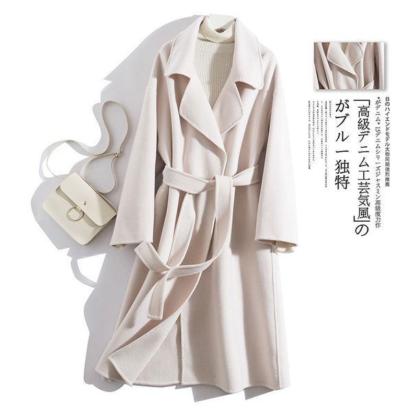 

autumn and winter new double-faced wool coat in the long section 100% en loose korean version of, Black