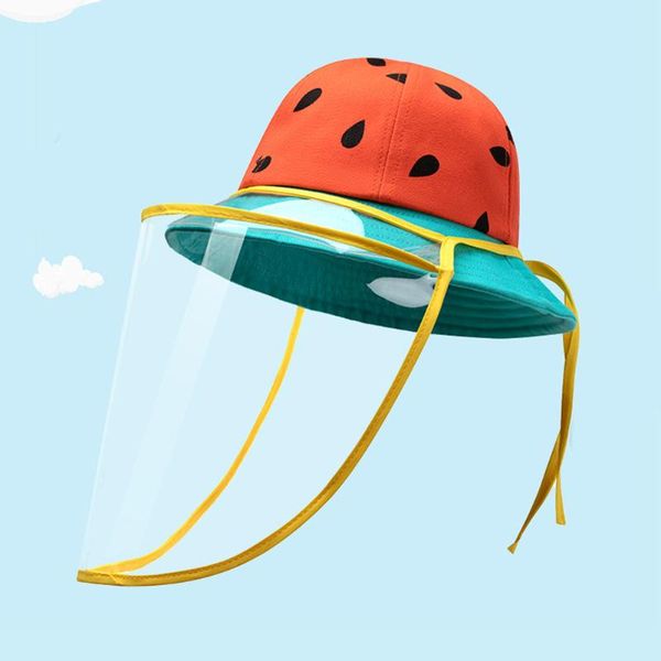 

kids watermelon anti-droplet sun protection detachable face shied bucket hat cap summer cute baby sun hat heart print bucket, Yellow